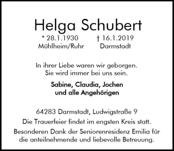 Traueranzeige von Helga Schubert von vrm-trauer