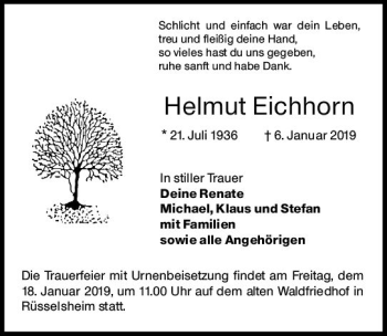 Traueranzeige von Helmut Eichhorn von vrm-trauer