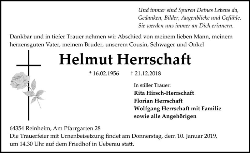  Traueranzeige für Helmut Herrschaft vom 05.01.2019 aus vrm-trauer
