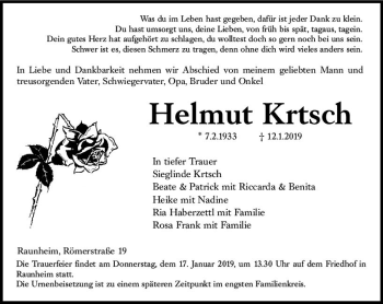 Traueranzeige von Helmut Krtsch von vrm-trauer