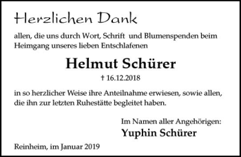 Traueranzeige von Helmut Schürer von vrm-trauer