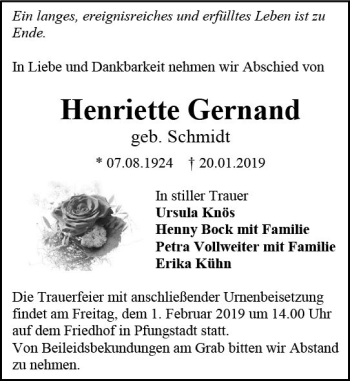 Traueranzeige von Henriette Gernand von vrm-trauer