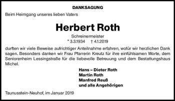 Traueranzeige von Herbert Roth von vrm-trauer