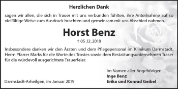 Traueranzeige von Horst Benz von vrm-trauer