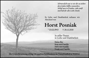 Traueranzeige von Horst Posniak von vrm-trauer