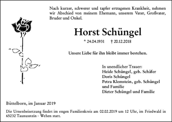 Traueranzeige von Horst Schüngel von vrm-trauer
