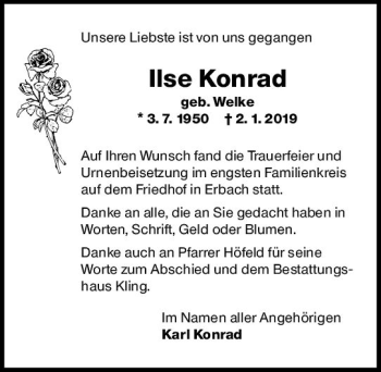 Traueranzeige von Ilse Konrad von vrm-trauer