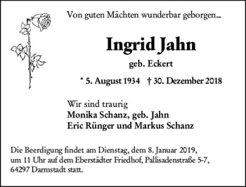 Traueranzeige von Ingrid Jahn von vrm-trauer