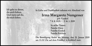 Traueranzeige von Irma Margarete Nungesser von vrm-trauer