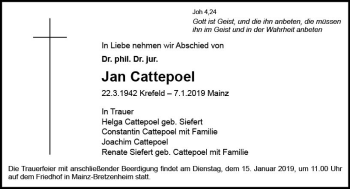 Traueranzeige von Jan Cattepoel von vrm-trauer
