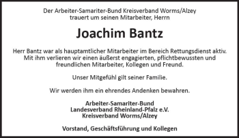Traueranzeige von Joachim Bantz von vrm-trauer