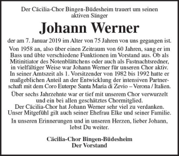 Traueranzeige von Johann Werner von vrm-trauer
