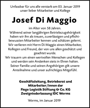 Traueranzeige von Josef Di Maggio von vrm-trauer