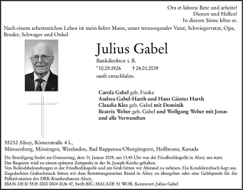 Traueranzeige von Julius Gabel von vrm-trauer