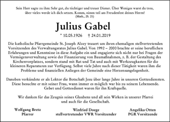 Traueranzeige von Julius Gabel von vrm-trauer