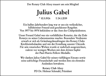 Traueranzeige von Julius Gabel von vrm-trauer