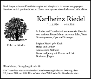Traueranzeige von Karlheinz Riedel von vrm-trauer