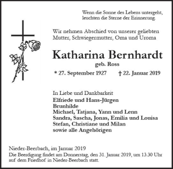 Traueranzeige von Katharina Bernhardt von vrm-trauer