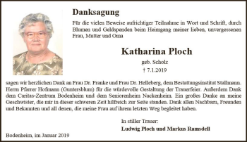 Traueranzeige von Katharina Ploch von vrm-trauer