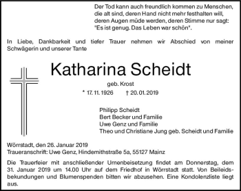 Traueranzeige von Katharina Scheidt von vrm-trauer