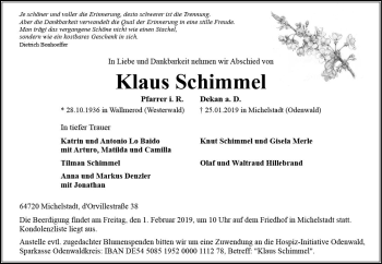 Traueranzeige von Klaus Schimmel von vrm-trauer