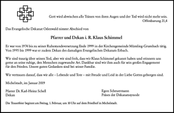 Traueranzeige von Klaus Schimmel von vrm-trauer