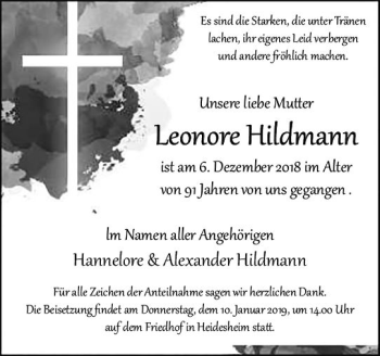 Traueranzeige von Leonore Hildmann von vrm-trauer