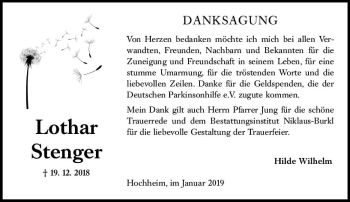 Traueranzeige von Lothar Stenger von vrm-trauer