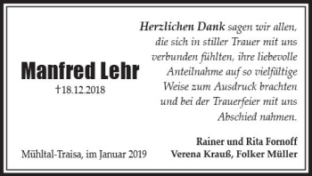 Traueranzeige von Manfred Lehr von vrm-trauer