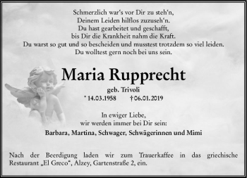 Traueranzeige von Maria Rupprecht von vrm-trauer