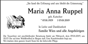 Traueranzeige von Maria Anna Ruppel von vrm-trauer
