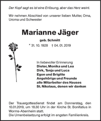 Traueranzeige von Marianne Jäger von vrm-trauer