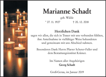 Traueranzeige von Marianne Schadt von vrm-trauer