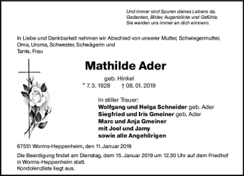 Traueranzeige von Mathilde Ader von vrm-trauer