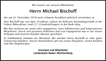 Traueranzeige von Michael Bischoff von vrm-trauer