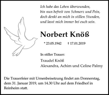 Traueranzeige von Norbert Knöß von vrm-trauer