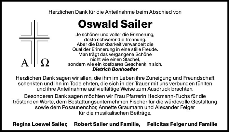  Traueranzeige für Oswald Sailer vom 19.01.2019 aus vrm-trauer