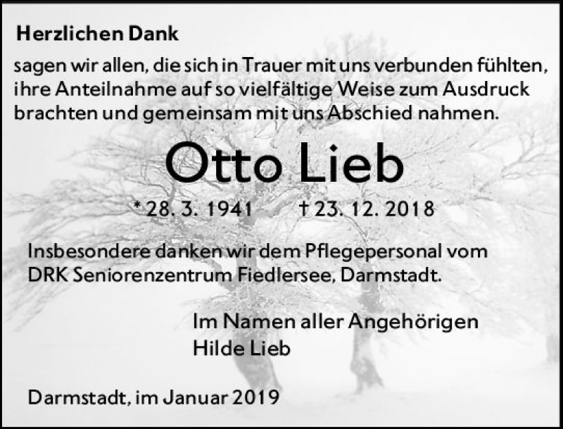  Traueranzeige für Otto Lieb vom 12.01.2019 aus vrm-trauer