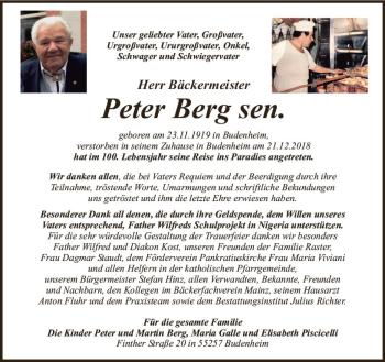 Traueranzeige von Peter Berg von vrm-trauer