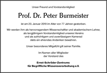 Traueranzeige von Peter Burmeister von vrm-trauer