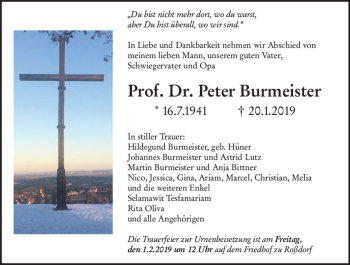 Traueranzeige von Peter Burmeister von vrm-trauer