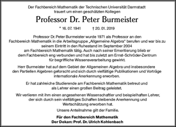 Traueranzeige von Peter Burmeister von vrm-trauer