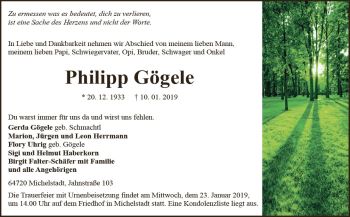 Traueranzeige von Philipp Gögele von vrm-trauer