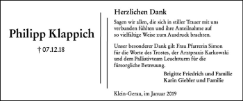Traueranzeige von Philipp Klappich von vrm-trauer
