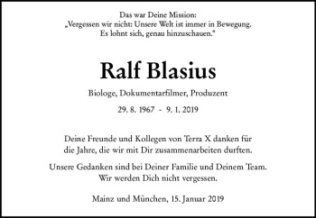 Traueranzeige von Ralf Blasius von vrm-trauer