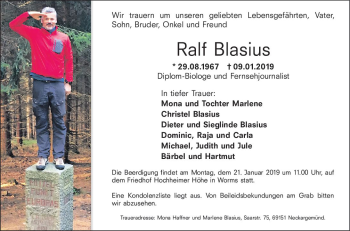 Traueranzeige von Ralf Blasius von vrm-trauer
