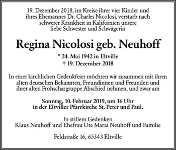Traueranzeige von Regina Nicolosi von vrm-trauer