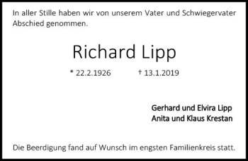 Traueranzeige von Richard Lipp von vrm-trauer