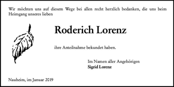 Traueranzeige von Roderich Lorenz von vrm-trauer