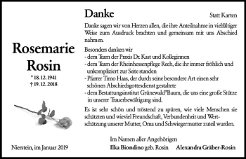 Traueranzeige von Rosemarie Rosin von vrm-trauer